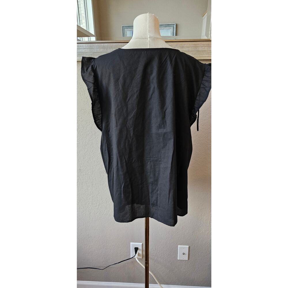 Draper James Geometric Embroidery Relaxed Flutter Sleeve Top Women Sz XXL Black - Picture 3 of 5